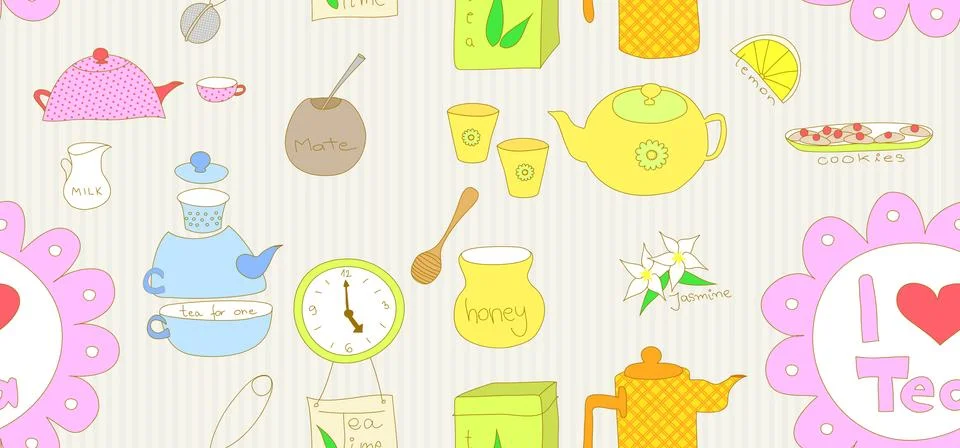 Seamless tea doodle Stock Illustration