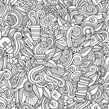 Seamless tea doodles abstract pattern 스톡 일러스트