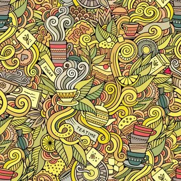 Seamless tea doodles abstract pattern 스톡 일러스트