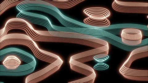 Seamless teal and orange light emissive glowing lines abstract pattern Stock Footage 243348492