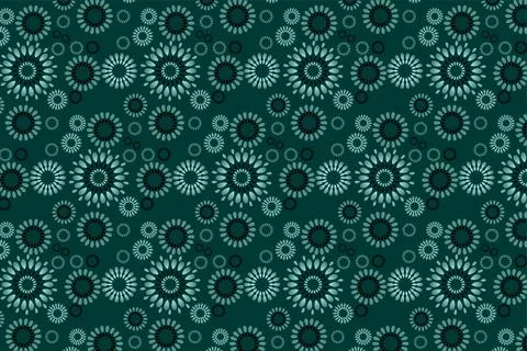 Seamless Teal Floral Pattern Background With Retro Radial Flowers, Geometri.. Stock Illustration