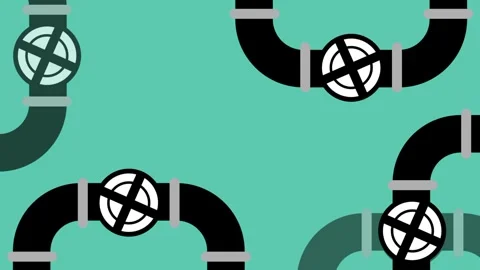 Seamless Teal Pattern With Black Pipes and Valves Stock Footage 346804256