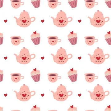 Seamless Teapot and Cupcake Pattern Stock Illustration