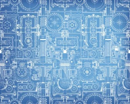 Seamless technical pattern, blueprint , a background of worm gears and other Illustrazione stock