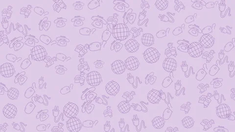 Seamless technology and communication icons looping background on purple Stock Footage 335010511