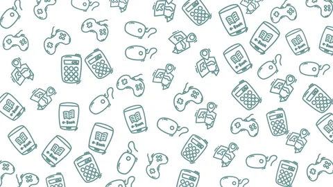 Seamless technology devices pattern background with smartphones calculators Stock Footage 331597445