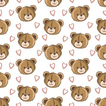 Seamless teddy bear pattern with hearts for playful designs 스톡 일러스트