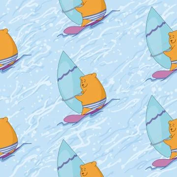 Seamless, teddy bear surfer Stock Illustration