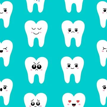 Seamless teeth pattern, with different facial expressions. Teeth in the sty.. Stock Illustration