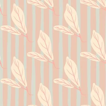Seamless tender pattern with light pink leaf silhouettes. Stripped background Illustrazione stock