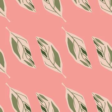 Seamless tender pattern with pastel tones outline leaf shapes. Pink bright ba Stock Illustration