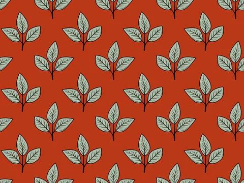 Seamless terracotta pattern featuring stylized sprigs of leaves.  Elegant a.. Stock Illustration