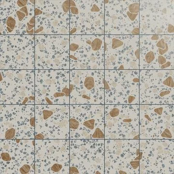 Seamless Terrazzo Grid Tiles Background with Blue and Tan Stone Chips Stock Illustration