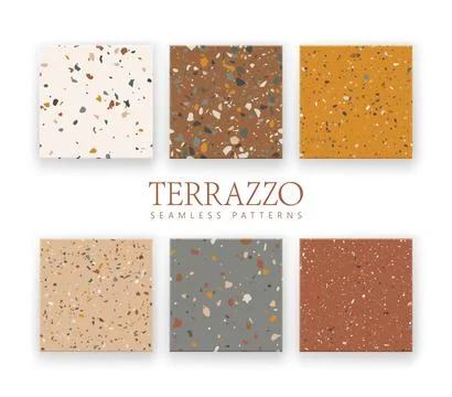 Seamless terrazzo patterns in earth tones. Stock Illustration