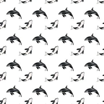 Seamless textile design featuring whales and seals in a repetitive pattern Stock Illustration