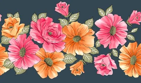 Seamless textile floral border background Stock Illustration