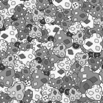 Seamless textile hobby patchwork scrapbooking black and white pattern, many d Stock Illustration