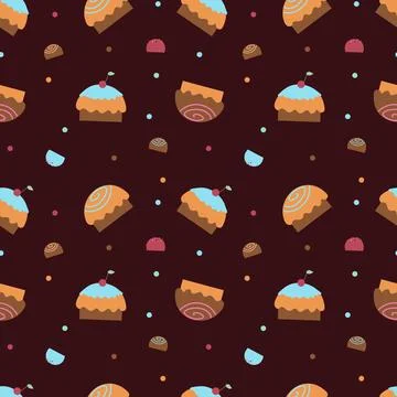 Seamless textile illustration with elements of sweets and sweet pastries, cup Illustrazione stock