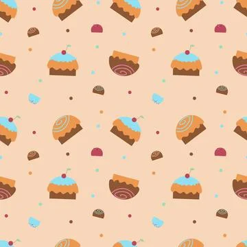 Seamless textile illustration with elements of sweets and sweet pastries, muf Illustrazione stock