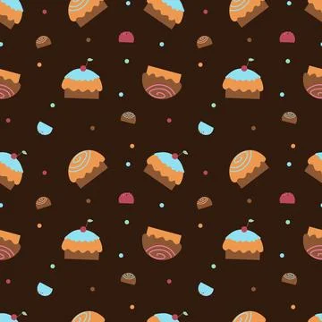 Seamless textile illustration with elements of sweets and sweet pastries, cup Illustrazione stock