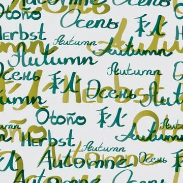 Seamless textile pattern of autumn inscriptions in different lan Stock Illustration