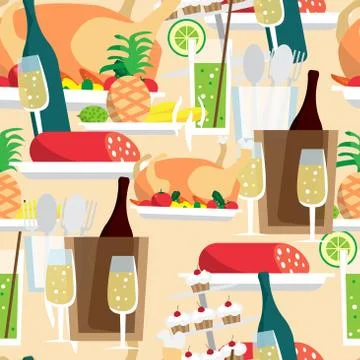 Seamless textile pattern with Christmas or New Year's food and treats Stock Illustration