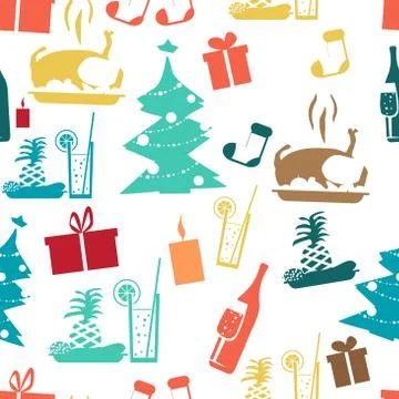 Seamless textile pattern for a Christmas theme flat style Stock Illustration