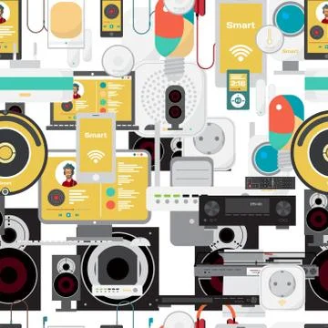 Seamless textile pattern of the electronic devices. Home theater Stock Illustration