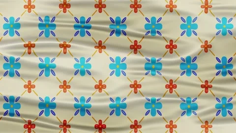Seamless textile pattern with flowing folds and floral motifs in blue and o.. Stock Footage 340538361
