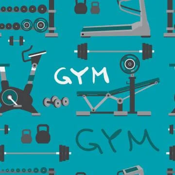 Seamless textile pattern of gym training, bodybuilding, healthy Illustrazione stock