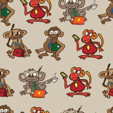 Seamless textile pattern of monkey business Stock Illustration