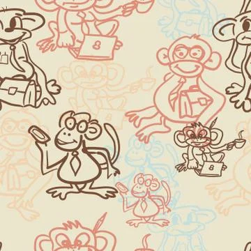 Seamless textile pattern of monkey business Stock Illustration