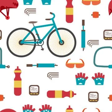 Seamless textile pattern with Mountain bike kit. Set riding bike Stock Illustration
