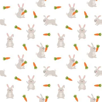 Seamless textile pattern with rabbit or bunny flat vector illustration. Stock Illustration
