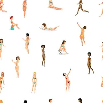 Seamless textile pattern with vector modern flat design woman dr Stock Illustration