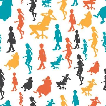 Seamless textile pattern with vector modern flat design people w Stock Illustration