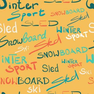 Seamless textile pattern winter sport lettering design style vec Illustrazione stock