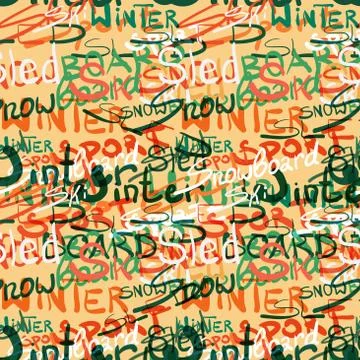 Seamless textile pattern winter sport lettering design style vec Illustrazione stock
