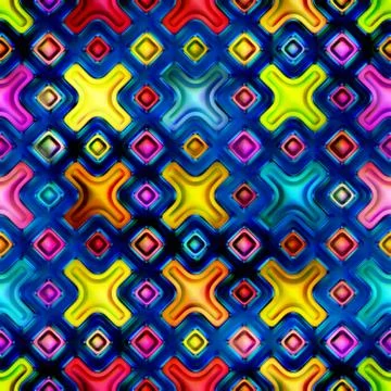 Seamless texture of abstract bright shiny colorful geometric shapes Stock Illustration
