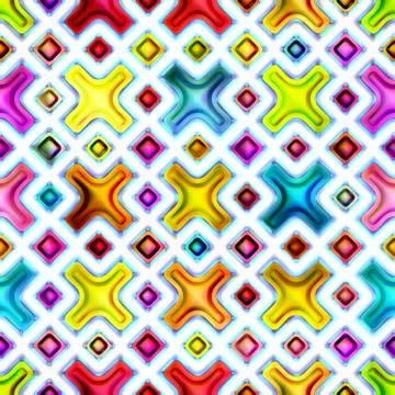Seamless texture of abstract bright shiny colorful geometric shapes Stock Illustration