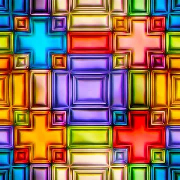 Seamless texture of abstract bright shiny colorful geometric shapes Stock Illustration