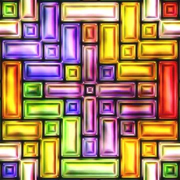 Seamless texture of abstract bright shiny colorful geometric shapes Stock Illustration