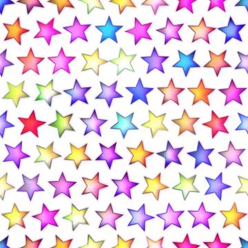 Seamless texture of abstract bright shiny colorful stars, Isolation on a white Stock Illustration