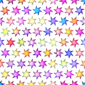 Seamless texture of abstract bright shiny colorful stars, Isolation on a white Stock Illustration