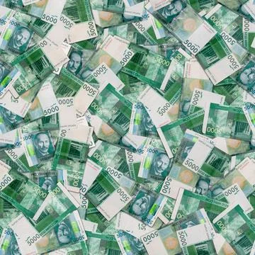 Seamless texture and full-frame background of 5000 Kyrgyzstani som banknotes Stock Photos