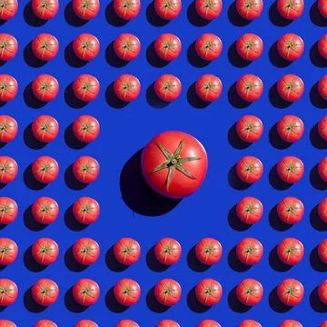 Seamless texture background pattern from fresh red tomatoes on a colored back 写真素材