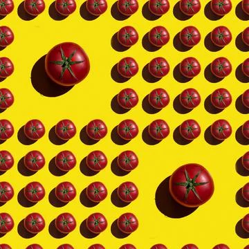 Seamless texture background pattern from fresh red tomatoes on a colored back Foto stock