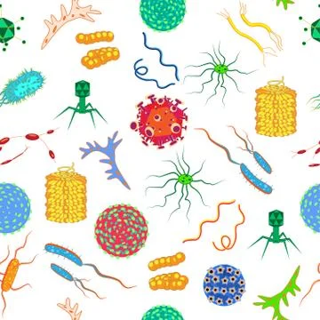 Seamless texture with bacteria and germs. Vector seamless pattern illustration Stock Illustration