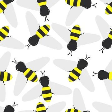 Seamless texture with bees isolated on white background. Vector illustration Stock Illustration