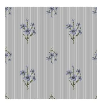 Seamless texture with blue striped baclground and flowers Stock Illustration